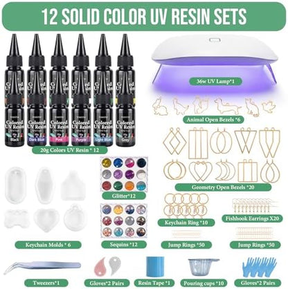 All-Inclusive Keychain Making Kit, 12-Color UV Resin,DIY Craft Decor - Image 2