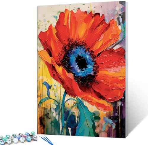 Beautiful Flowers Digital Canvas DIY Children's Digital Painting Classic Pattern Design,Abstract Graffiti Digital Painting, Modern Art Color Picture Digital Painting, (DIY Frame) by Aihonmin