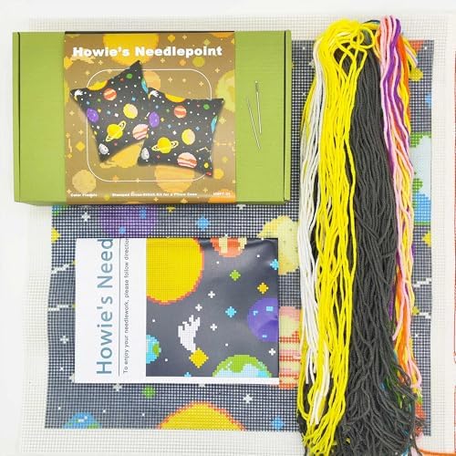 Howie's Needlepoint Needlepoint Kits for Adults, Pillow Front Cross Stitch Kit with Embroidery Pattern on Canvas, Yarn, 2 Needles and Instruction, 16 x 16inch(Color Planets) - Image 2