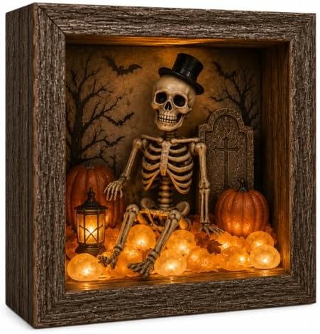 DIY Halloween Shadow Box Night Light Kit, 8.5 Inch Wooden Frame LED Craft Set with Luminous Stones & Acrylic Panels, Create Your Own Spooky Ghost & Pumpkin Scene, Fall Autumn Tabletop Home Decor by Unknown