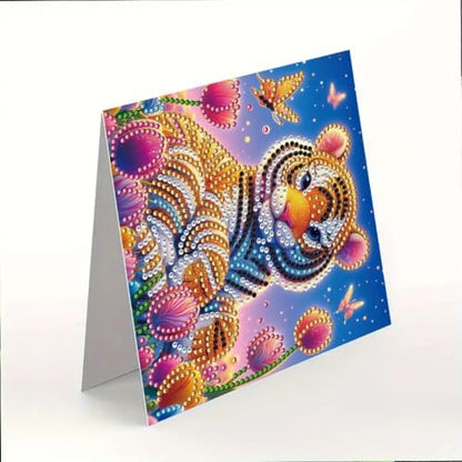 jinglinhh 6pcs Tiger Tulip Flowers Red Rose Firework Butterfly Diamond Art Painting Greeting Cards with Envelopes, DIY Card Making Kits for Adults, Diamond Art Postcards Christmas Cards Craft Gifts - Image 7