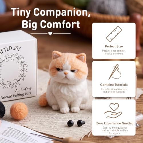 FACE N FACE DIY Needle Felting Kit Cute Grumpy Exotic Shorthair Cat – Needle Felting Starter Kit with Fiber Roving, Needles, Felting Pad & Instructions | Felted Cat Kit for Beginners Adults - Image 5