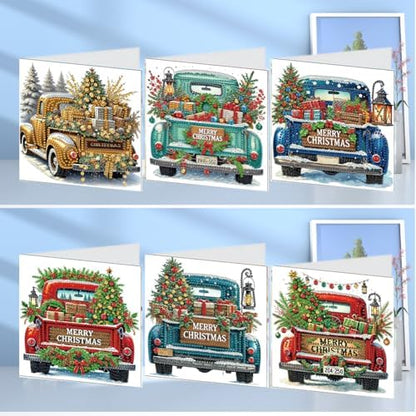 Diamond Art Painting Cards, 6 Pack Gem Art Greeting Cards with Envelopes, 5D Diamond Dots Kits Birthday Cards Making Kits for Adults Family Friends Birthday Gifts 6pcs(Christmas Car) - Image 3