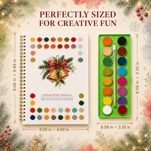 EIOLUIK Christmas Watercolor Workbook Set - 12 Paintings, 16 Paints, 3 Brushes - Image 5