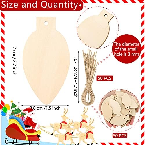 Queekay 50 Pcs Unfinished Wood Christmas Light Bulb Ornaments, Wood Color - Image 2