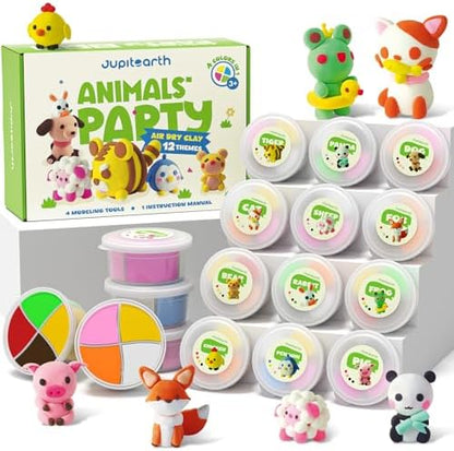 JUPITEARTH Air Dry Clay for Kids,12 Animals Theme Party Modeling Clay Set by JUPITEARTH