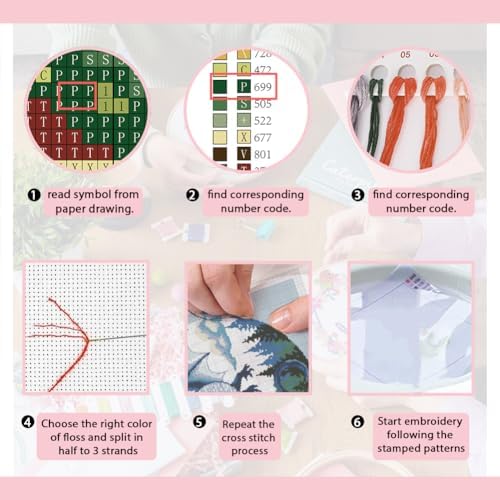 FREEBLOSS 11CT Cross Stitch Kits for Beginner Dragon Stamped Cross Stitch Kit Landscape DIY Embroidery Wall Art Painting Kit with Instructions 17.7" x 17.7" - Image 4