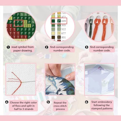 FREEBLOSS 11CT Cross Stitch Kits for Beginner Dragon Stamped Cross Stitch Kit Landscape DIY Embroidery Wall Art Painting Kit with Instructions 17.7" x 17.7" - Image 4
