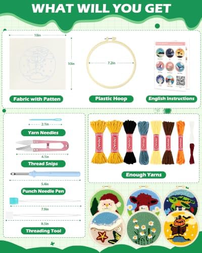 FIVEIZERO Yarn Punch Needle Craft Kit for Beginners,Pumpkin Man Pattern - Image 2