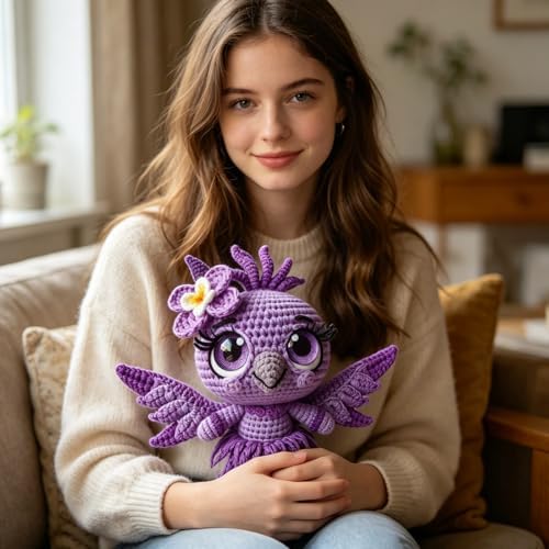 FRANDEK DIY Purple Bird Crochet Kit for Adults, Cute Plush Animal Set - Image 5
