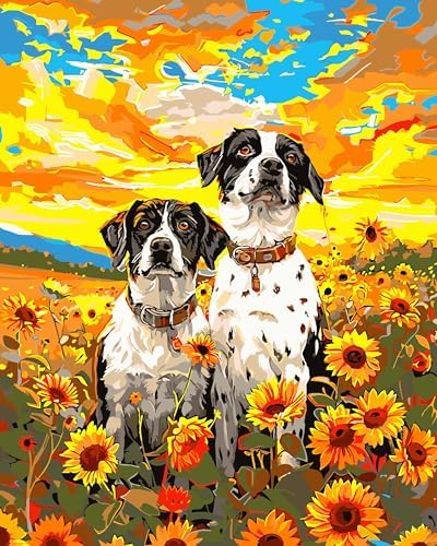 Yunnuo Dog Paint by Numbers Kit for Adults Beginners,Sunflower, 16X20 inch by Yunnuo-premiumdiyartpaintingkits