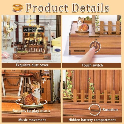 DIY Miniature House Kit (Vintage Coffee Shop) Tiny Dollhouse Kits for Adults to Build, Mini Model Kits with LED Light&Music Box&Dust-Proof Cover, Birthday Gifts for Family Friends - Image 5