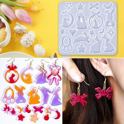 15 Pairs Easter Resin Molds for Earrings, Easter Bunny Earring Molds Silicone Egg Resin Epoxy Casting Ornament Silicone Molds with 200pcs Earring Hook for Keychain Jewelry Pendant DIY Craft Supplies - Image 4