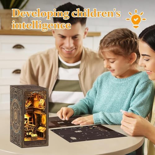 Book Nook Kit for Adult - Miniature Model Build Dollhouse Kit 3D Wooden Puzzle with Sensor Led Light for Bookshelf Bookend Insert Decor Adults Teen Crafts(Astronomy Museum) - Image 5
