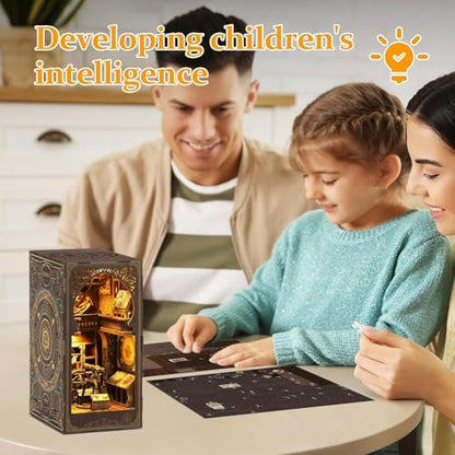 Book Nook Kit for Adult - Miniature Model Build Dollhouse Kit 3D Wooden Puzzle with Sensor Led Light for Bookshelf Bookend Insert Decor Adults Teen Crafts(Astronomy Museum) - Image 5