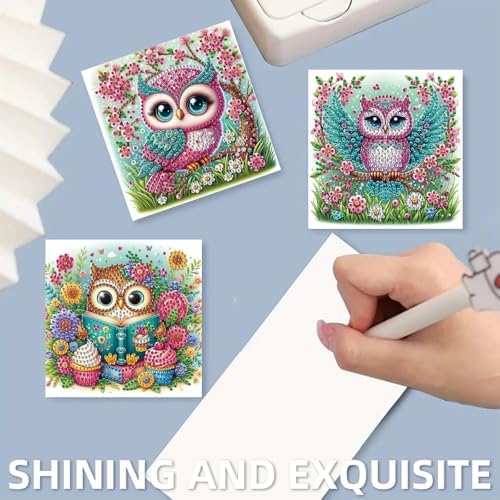 6pcs DIY Diamond Art Greeting Cards Kit with Envelopes&Tools - Create Your Own Sparkling Birthday, Thank You, Holiday Cards for Adults & Beginners(Flower Owl) - Image 6