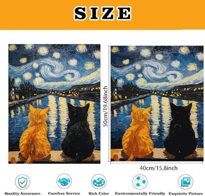 Van Gogh Black Cat Paint by Numbers Kit for Adults Beginner (Without Frame) - Image 4
