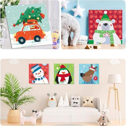 MXCFZX 6 Pcs Easy Christmas Paint by Numbers Kit Kids/Adults Framed 8x8in - Image 5