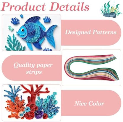 WEBEEDY 20 Sets DIY Sea Animals Theme Greeting Card Making Kit with Instruction for Adult Beginner 5 Styles Dolphins,Fish,Sea Turtles Paper Quilling Kit Summer Theme Party Decoration Gifts - Image 3