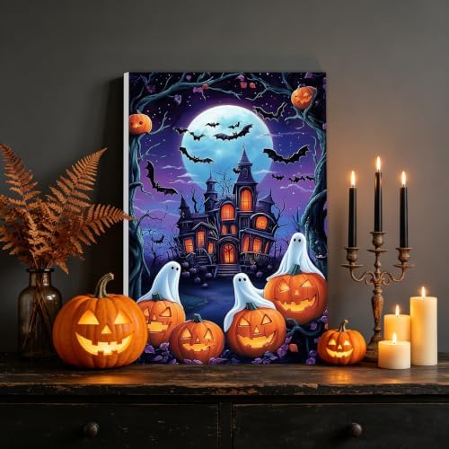 NAIMOER Halloween Paint by Numbers Kits for Adults Beginner with Wooden Framed, Ghosts Pumpkin Color by Numbers on Canvas Painting Kits for Adults, Easy Paint DIY Acrylic for Home Wall Decor 8X12 Inch - Image 2
