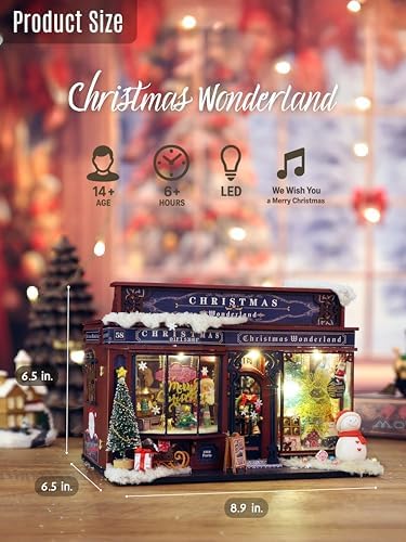 Hands Craft Christmas Wonderland DIY Miniature House Kit with Music & LED Lights – Holiday Storefront 3D Puzzle – Festive Craft Kit for Adults & Teens – Bookshelf Decor Winter Decorations - Image 3
