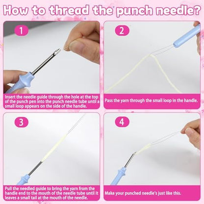 Pink Punch Needle Coaster Kit Strawberry Bow Floral Pattern Coasters Easy Punch Needle Embroidery Kit for Adults Beginner DIY Tufted Pads with Adhesive Felt Yarns Tools Embroidery Hoop Instruction - Image 3