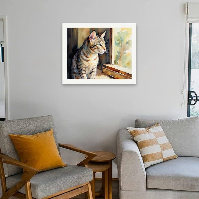 Window Gazing Cat Paint by Numbers Kit for Adults - DIY Tabby Cat Looking Outside Painting on Canvas 16x20 Inches, Acrylic Paint Set, Suitable for Beginners,Pet Art for Home Decoration/Gifts - Image 4