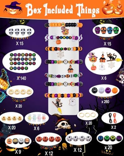 Taybonds Halloween Beads for Bracelet Jewelry Making Kit, Skull Polymer Clay Beads Pony Beads, Halloween Beads Charm for DIY Necklace Earrings, Gifts for Party - Image 4