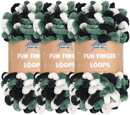 JubileeYarn Fun Finger Loops Yarn - White Black Green - 3 Skeins by BambooMN