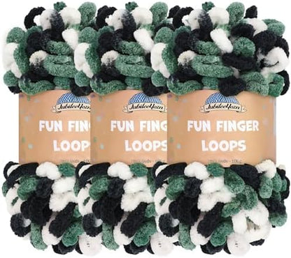JubileeYarn Fun Finger Loops Yarn - White Black Green - 3 Skeins by BambooMN