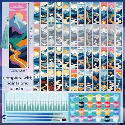 Kosiz 24 Pcs Mountain Paint by Number Kit for Adult Wood Bookmark - Image 3