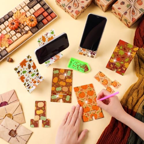 Saillong 6 Pcs Fall Pumpkins Diamond Art Painting Phone Stand Holder - Image 6