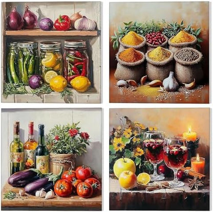 GHHKUD 4 Pack Ingredients Paint by Numbers Kits for Adults with Frame, DIY Peinture a Numero Adultes Enfant Food Life, Framed Painting by Numbers on Canvas Gifts for Home Decor 20x20cm by GHHKUD