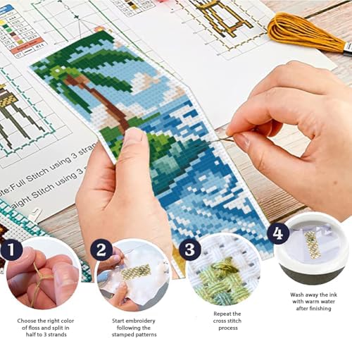 ACRNIGHEET 6pcs Cross Stitch Bookmark Kits, Landscape DIY Cross Stitch Bookmarks, Embroidery Bookmark Cross Stitch Kits with Scenery Pattern, Stamped Cross Stitch Kit Bookmark for Beginners Adults - Image 4