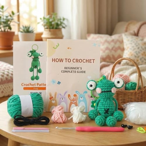 minimal beee Frog Crochet Kit for Beginners, Easy Yarn Video Tutorial - Image 2