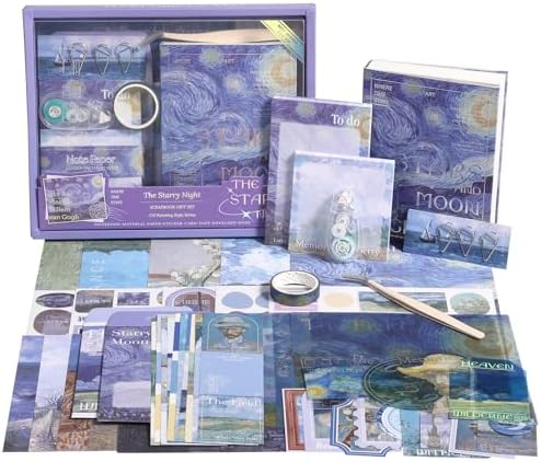 Van Gogh Scrapbook Photo Album Supplies Kit with Tweezers and Glue Tape, Aesthetic Vintage Junk Journal Scrapbooking Paper, Sticker Pack, Notebook Craft Supplies, DIY Gift for Adult Men (Oil Painting) by Unknown