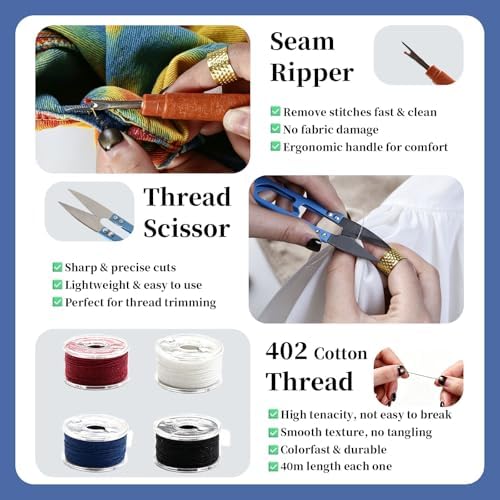 Skysewing 52PCS Large Eye Hand Sewing Needles Kit with Metal Box, Mini Sewing Kit with Threaders, Thimbles, Seam Ripper, Portable Sewing Repair Kit for Adults Beginner Travel Clothing Repair Home Use - Image 5