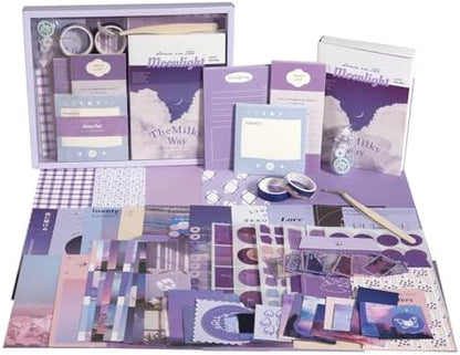 Scrapbook Photo Album Supplies Kit with Tweezers and Glue Tape – Romantic Stationery Aesthetic Junk Journal Kit, Scrapbooking Paper, Sticker Pack, Notebook, DIY Craft, Gift for Teen Women (Monnlight) by Unknown