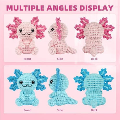 MOREJMTT Crochet Kit for Beginners, Crochet Animal Kits,Crocheting Kit for Starters with Step-by-Step Video Tutorials, Beginner Crochet Kits for Adults (2Pack Axolotl) - Image 6