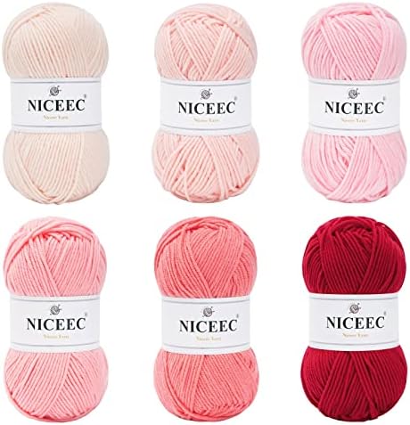 NICEEC 300g Soft Assorted Colors Yarn 100% Acrylic 870yds -Pink Series by NICEEC
