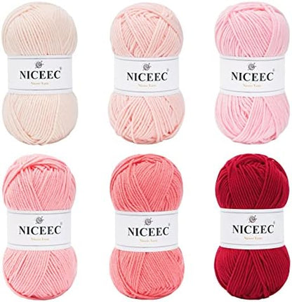 NICEEC 300g Soft Assorted Colors Yarn 100% Acrylic 870yds -Pink Series by NICEEC