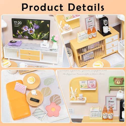 Modern Living Room DIY Miniature House Kit for Adults, 3D Dollhouse with LED Light & Dustproof Door, Stackable Connectable Display Case, Creative Gift for Home Decor Lovers Teens Women - Image 3