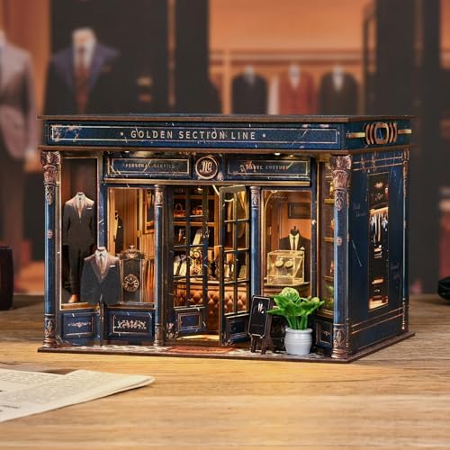 Book Nook Kit, DIY Miniature House Kit for Adult and Teens, 3D Wooden Puzzle Booknook Bookshelf Decor with LED Lights, Gift for Family, Friends, Father's Day, Age 14+ (Golden Section Line) by MOSTCLOUD