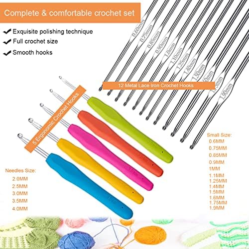 Mdoker 95pcs Knitting Needles Kit&Crochet Hooks Set 36 Straight Bamboo Knitting Needle 12 Small Size Lace Crochet Hook 5 Ergonomic Crochet Needles Knitting Set with Knitting Supplies&Accessories - Image 4