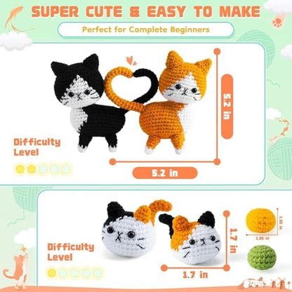 Auspicious beginning Cat Crochet Kit for Beginners-Crochet Kits 4PCS Cats Family Crochet Animals Kits with Step-by-Step Video Tutorials, Crochet Starter Kit Learn to Crochet Kits for Adults - Image 5
