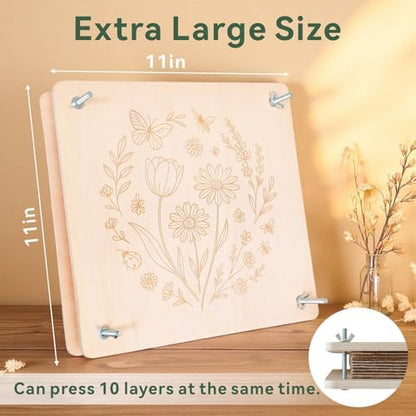 TTUGTTUG Wooden Flower Press Kit, 11" x 11" Large Pressed Flowers for Adult - Image 2