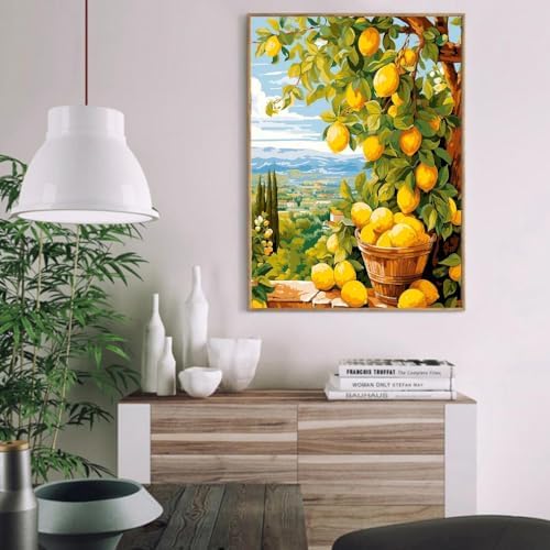 Clendo Lemon Paint by Numbers Kits for Adults, DIY Lemon Tree Adult Paint by Number Kits on Canvas, Digital Oil Number Painting for Home Decor (16x20 Inch) - Image 3