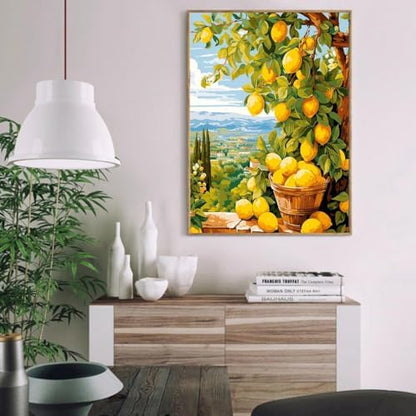 Clendo Lemon Paint by Numbers Kits for Adults, DIY Lemon Tree Adult Paint by Number Kits on Canvas, Digital Oil Number Painting for Home Decor (16x20 Inch) - Image 3