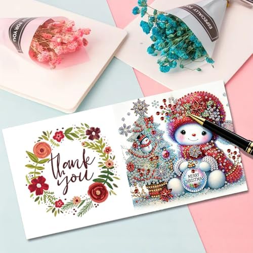 Christmas DIY Diamond Greeting Cards Set, 5D DIY Diamond Art Painting Christmas Style Greeting Card, DIY Christmas Card Making Kits for Family Friends Handmade Gift-#17-Snowman - Image 5