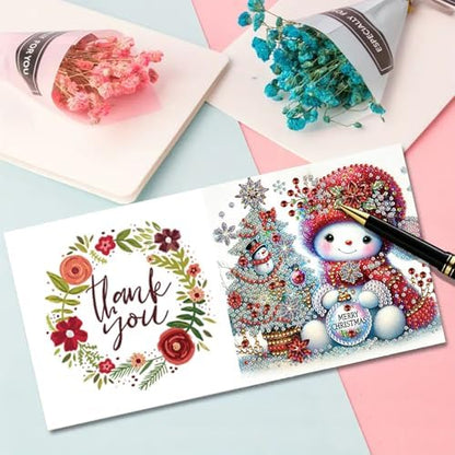 Christmas DIY Diamond Greeting Cards Set, 5D DIY Diamond Art Painting Christmas Style Greeting Card, DIY Christmas Card Making Kits for Family Friends Handmade Gift-#17-Snowman - Image 5